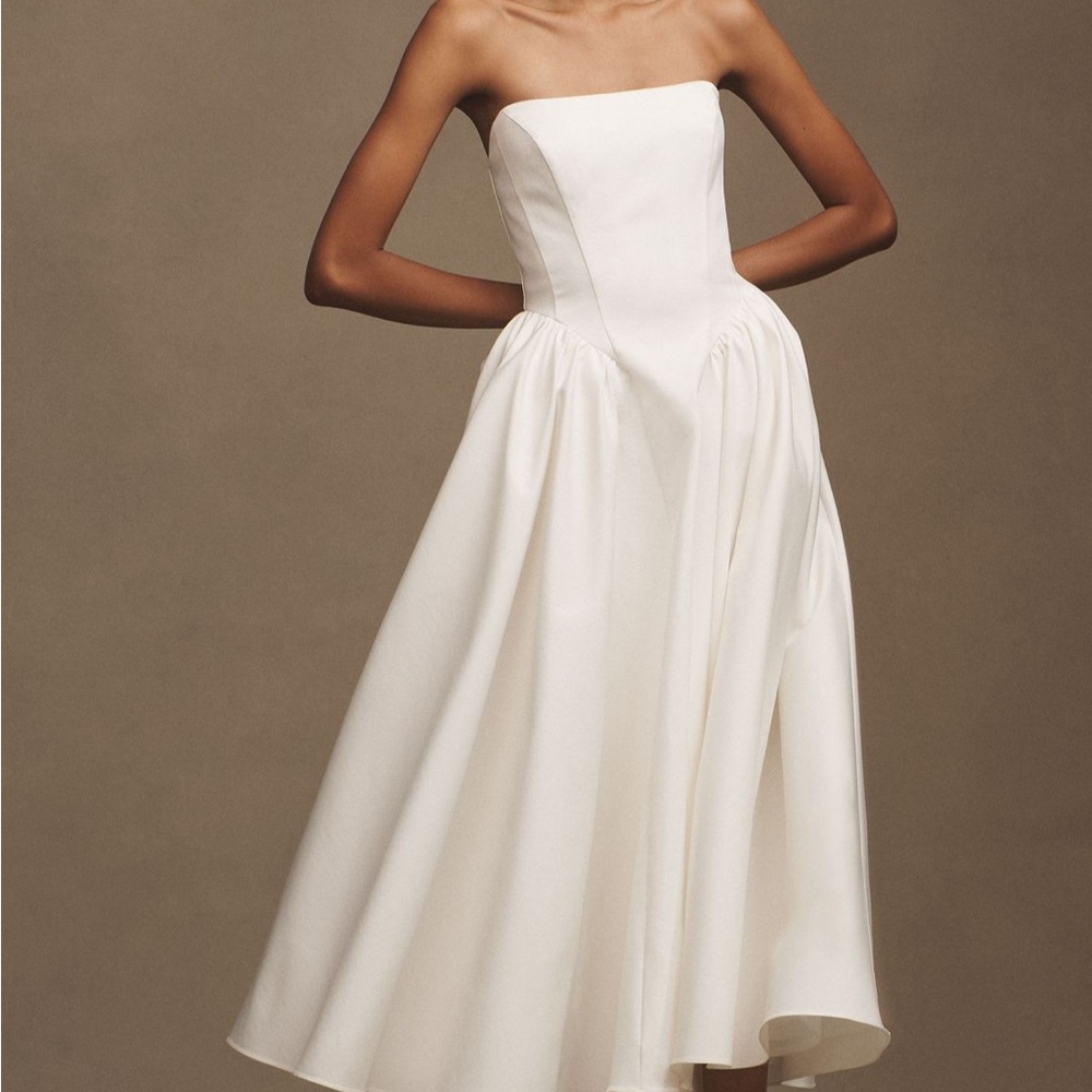 BHLDN Strapless Basque-Waist Lace Up Fit & Flare Midi Dress